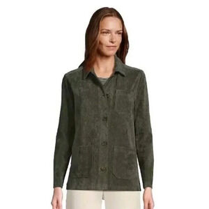 Lands End Corduroy Sport Chore Jacket Olive Green Button Down Size Medium